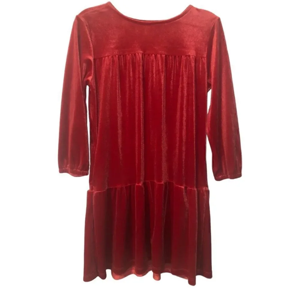 KIDS Girls Cooper Key Holiday Red Velvet Velour Long Sleeves Holiday Dre…